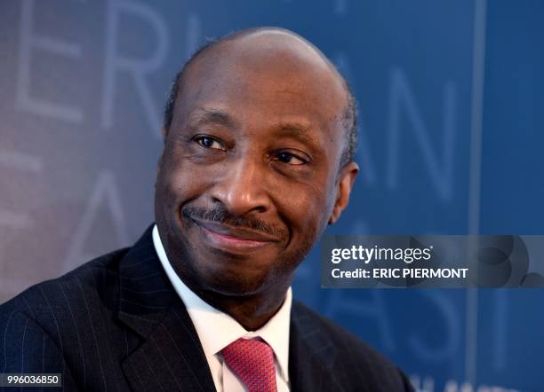 Kenneth Frazier, Chairman of the Board and CEO of US pharmaceutical company Merck looks on during an event with the French-American Foundation in...