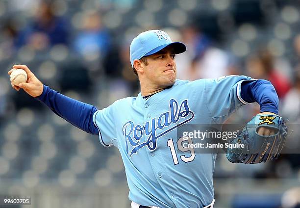 Starting pitcher Brian Bannister of the Kansas City Royals pitches during the game against the Chicago White Sox on May 16, 2010 at Kauffman Stadium...