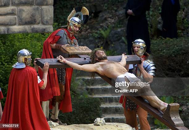 Actors perform in the five-yearly cultural event 'Passion Play' held in the open air De Doolhof theatre in Tegelen, on May 16, 2010. The Passion Play...