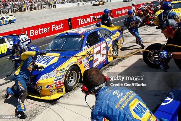 Martin Truex Jr., driver of the NAPA Auto Parts Toyota, pits during the NASCAR Sprint Cup Series Autism Speaks 400 at Dover International Speedway on...