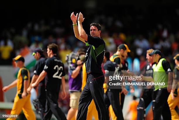 English player Kevin Pietersen celebrates at the end of the Men's ICC World Twenty20 final match between Australia and England at the Kensington Oval...