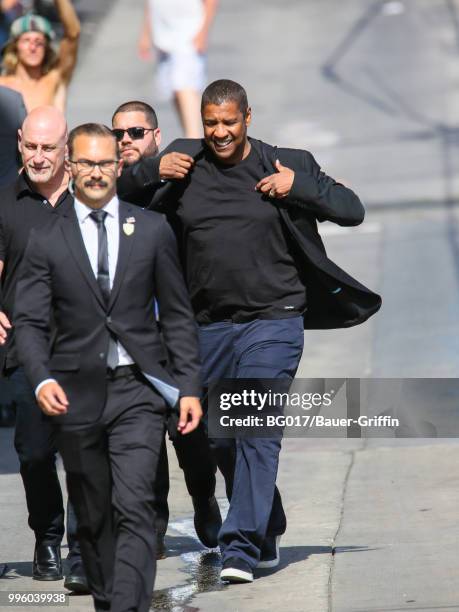 Denzel Washington is seen arriving at 'Jimmy Kimmel Live' on July 10, 2018 in Los Angeles, California.