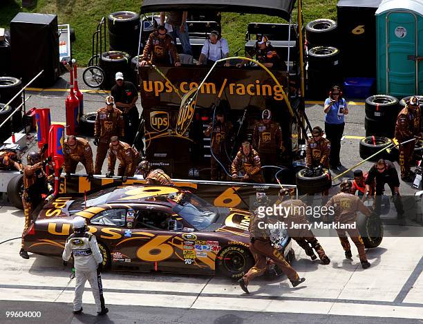 David Ragan, driver of the UPS Ford, pits during the NASCAR Sprint Cup Series Autism Speaks 400 at Dover International Speedway on May 16, 2010 in...