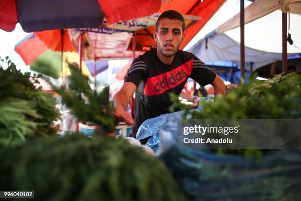 Palestinian Izzeddin Sahin who shot and wounded by Israeli forces during the protest within the "Great March of Return" demonstrations, sell...