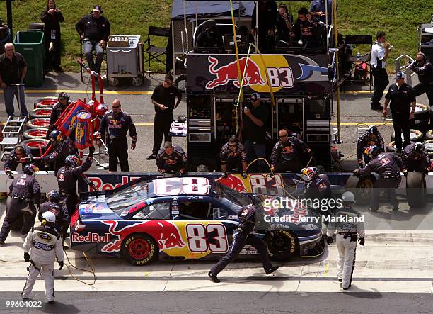 Casey Mears, driver of the Red Bull Toyota, pits during the NASCAR Sprint Cup Series Autism Speaks 400 at Dover International Speedway on May 16,...