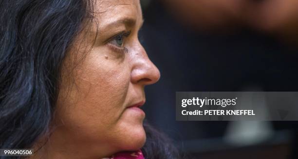 Defendant Beate Zschaepe waits in a courtroom before the proclamation of sentence in her trial as the only surviving member of neo-Nazi cell National...