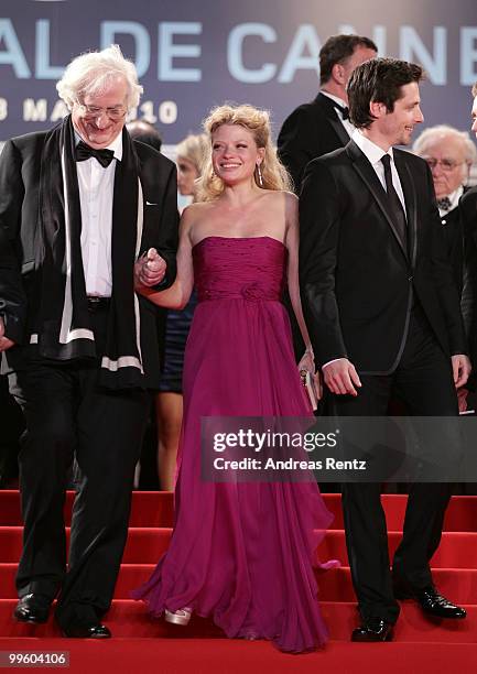 Director Bertrand Tavernier and actors Gregoire Leprince-Ringuet and Melanie Thierry departs "The Princess Of Montpensier Premiere" Premiere at the...