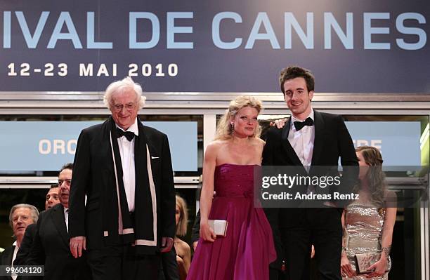 Director Bertrand Tavernier and actors Gregoire Leprince-Ringuet and Melanie Thierry departs "The Princess Of Montpensier Premiere" Premiere at the...