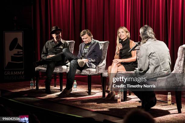 Stephen Smith, Martin Kloiber, Madeleine Farley and Scott Goldman speak during Reel to Reel: Stooge at The GRAMMY Museum on July 10, 2018 in Los...