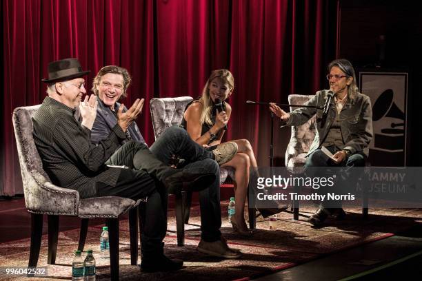 Stephen Smith, Martin Kloiber, Madeleine Farley and Scott Goldman speak during Reel to Reel: Stooge at The GRAMMY Museum on July 10, 2018 in Los...