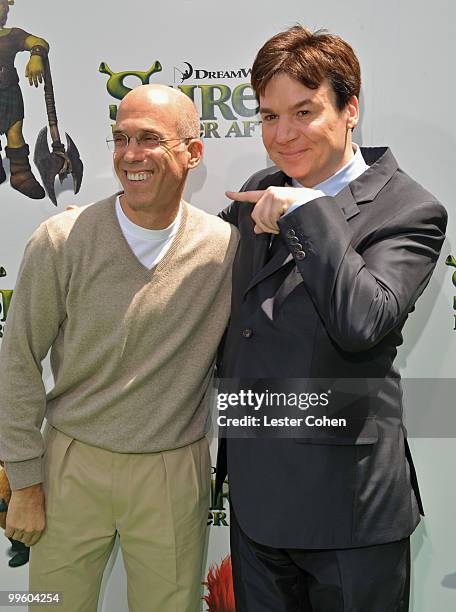 Dreamworks Animation CEO Jeffrey Katzenberg and actor Mike Myers arrive at the "Shrek Forever After" Los Angeles premiere held at Gibson Amphitheatre...