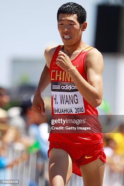 Hao Wang of China competes in the mens 20 Km Walking race competition at the IAAF World Race Walking Cup Chihuahua 2010 at Deportiva Sur circuit on...