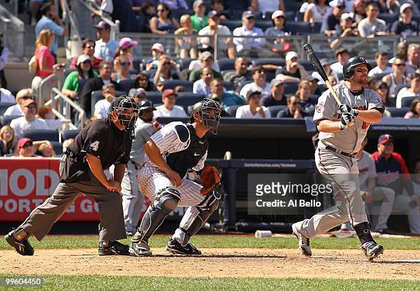 Jason Kubel of the Minnesota Twins hits a go ahead grand slam against Mariano Rivera of The New York Yankees in the eighth inning during their game...