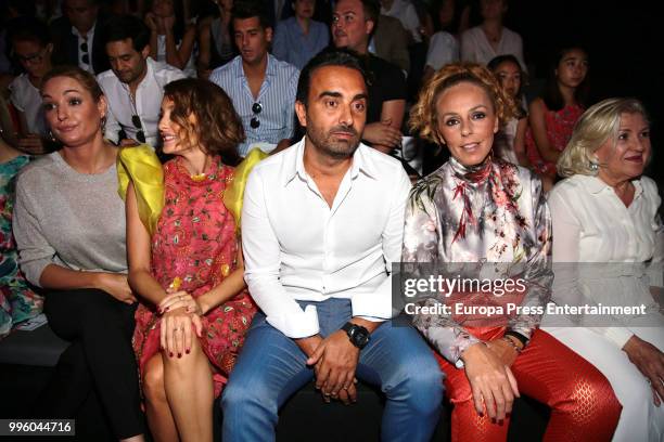 Anabel Duenas, Rocio Carrasco and Fidel Albiac attend the Hannibal Laguna show at Mercedes Benz Fashion Week Madrid Spring/ Summer 2019 on July 10,...