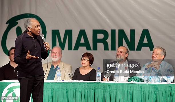 Former Minister of Culture Gilberto Gil speaks during a conference to launch Marina's campaign for the 2010 Presidential Elections at Casa de Shows...