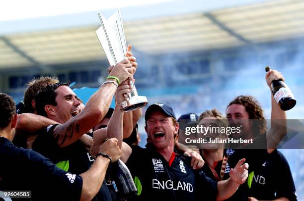 England captain Paul Collingwood with the trophy at the presentations after his teams victory against Australia in the final of the ICC World...