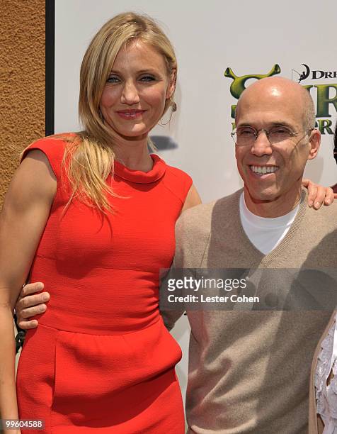 Actress Cameron Diaz and Dreamworks Animation CEO Jeffrey Katzenberg arrive at the "Shrek Forever After" Los Angeles premiere held at Gibson...