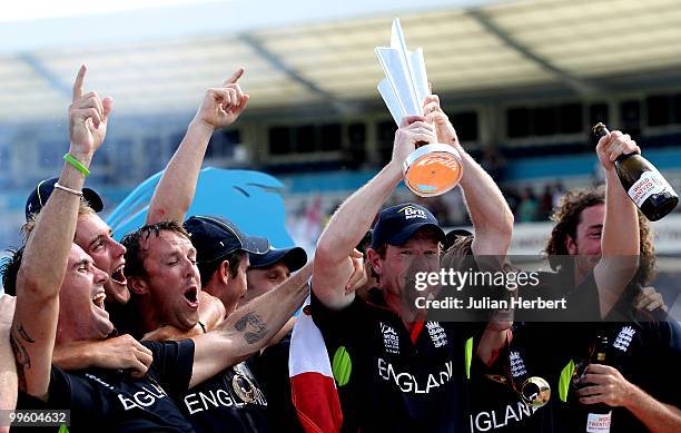 England captain Paul Collingwood with the trophy at the presentations after his teams victory against Australia in the final of the ICC World...