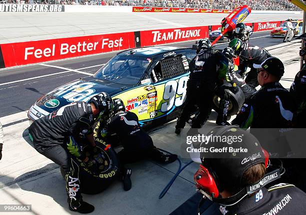 Carl Edwards, driver of the Aflac Ford, pits during the NASCAR Sprint Cup Series Autism Speaks 400 at Dover International Speedway on May 16, 2010 in...