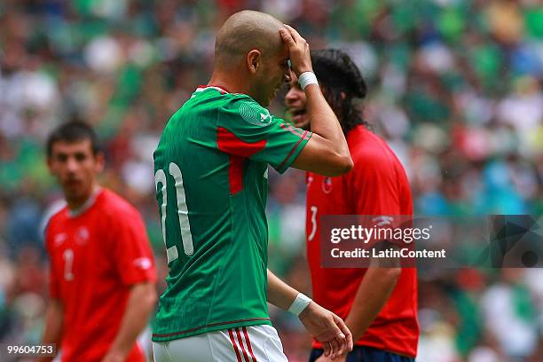 Adolfo Bauitista of Mexico Luis Antonio reacts during a friendly match against Chile as part of the Mexico National team preparation for the South...