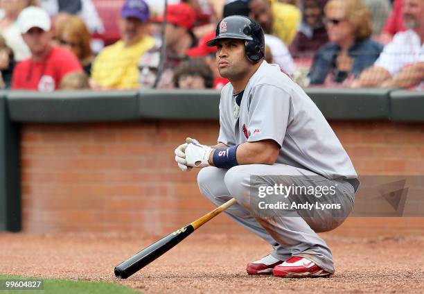 Albert Pujols of the St. Louis Cardinals is pictured during the game against the Cincinnati Reds at Great American Ball Park on May 16, 2010 in...