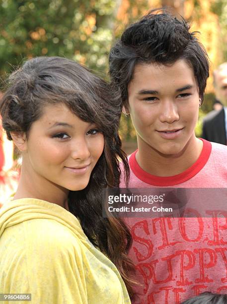 Fivel Stewart and actor Boo Boo Stewart arrive at the "Shrek Forever After" Los Angeles premiere held at Gibson Amphitheatre on May 16, 2010 in...