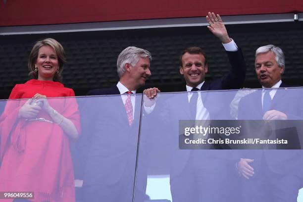 Belgium's Queen Mathilde, Belgium's King Philippe, French President Emmanuel Macron and French Foreign Minister Didier Reynders attend the 2018 FIFA...