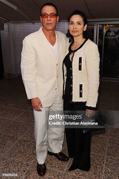 Jean Claude van Damme and Gladys Portugues attends the Variety Celebrates Ashok Amritraj event held at the Martini Terraza during the 63rd Annual...