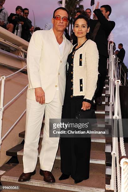 Jean Claude van Damme and Gladys Portugues attends the Variety Celebrates Ashok Amritraj event held at the Martini Terraza during the 63rd Annual...