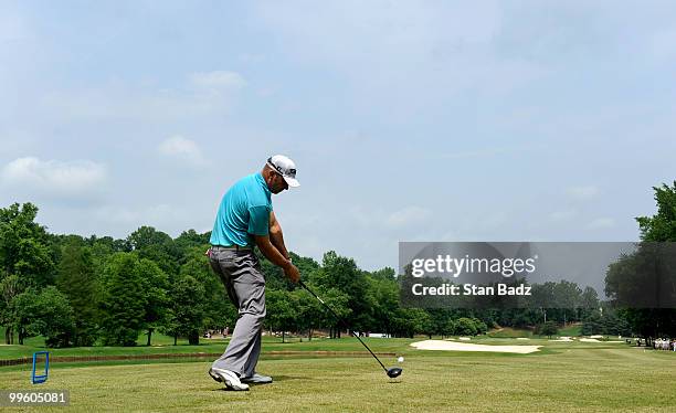 Justin Hicks hits to the fifth tee box during the final round of the BMW Charity Pro-Am presented by SYNNEX Corporation at the Thornblade Club on May...