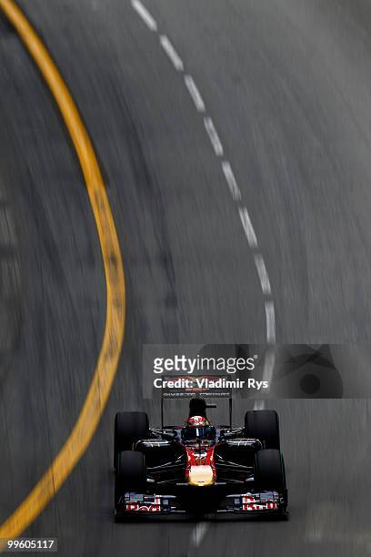 Sebastien Buemi of Switzerland and Scuderia Toro Rosso drives during the Monaco Formula One Grand Prix at the Monte Carlo Circuit on May 16, 2010 in...