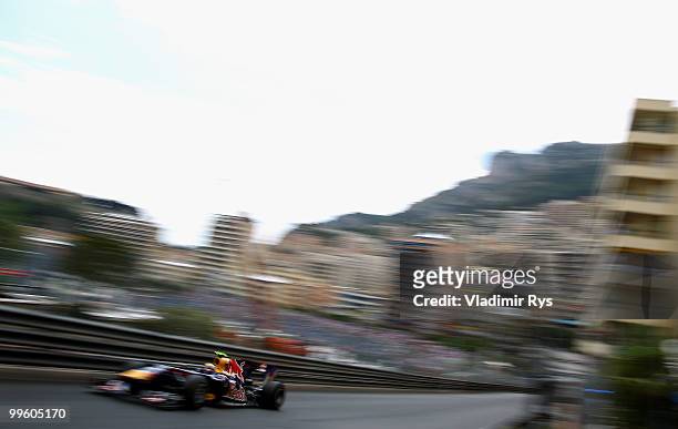 Mark Webber of Australia and Red Bull Racing drives during the Monaco Formula One Grand Prix at the Monte Carlo Circuit on May 16, 2010 in Monte...