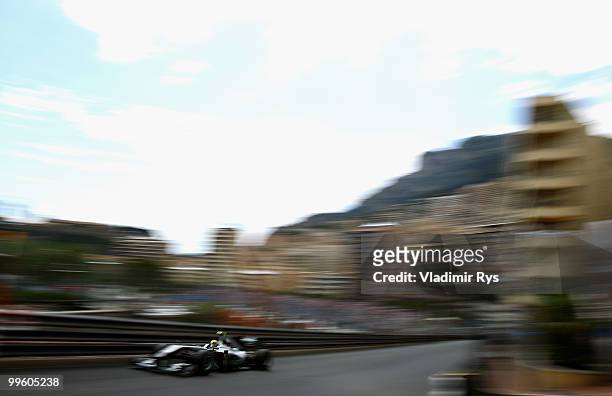 Nico Rosberg of Germany and Mercedes GP drives during the Monaco Formula One Grand Prix at the Monte Carlo Circuit on May 16, 2010 in Monte Carlo,...