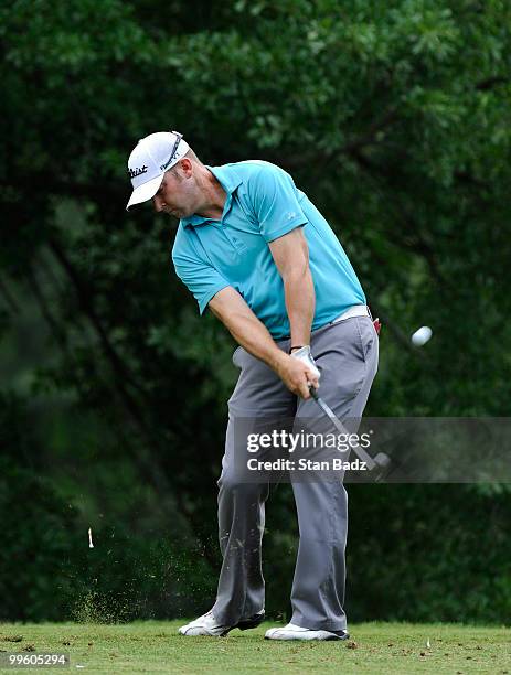 Justin Hicks hits from the fourth tee box during the final round of the BMW Charity Pro-Am presented by SYNNEX Corporation at the Thornblade Club on...