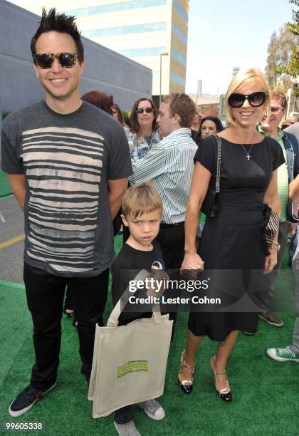 Musician Mark Hoppus and family arrive at the "Shrek Forever After" Los Angeles premiere held at Gibson Amphitheatre on May 16, 2010 in Universal...