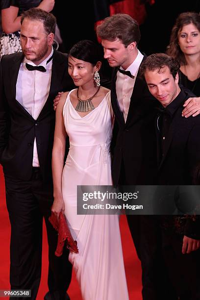 There' Cast, Actor Tom De Hoog , Director David Verbeek and actors Huan-Ru Ke, Stijn Koomen attend "A Screaming Man" Premiere at the Palais des...