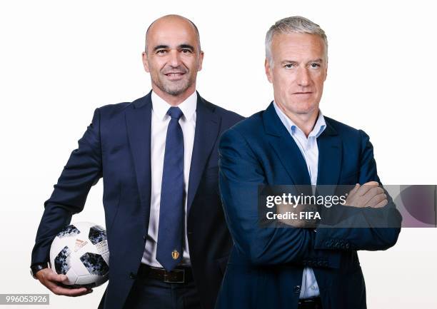 In this composite image a comparison has been made between Belgium coach Roberto Martinez and Didier Deschamps, Head Coach of France. Belgium and...