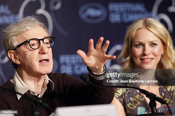 Woody Allen and Naomi Watts attend the 'You Will Meet A Tall Dark Stranger' Press Conference held at the Palais des Festivals during the 63rd Annual...