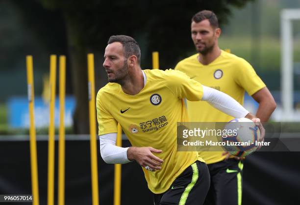 Samir Handanovic of FC Internazionale in action during the FC Internazionale training session at the club's training ground Suning Training Center in...
