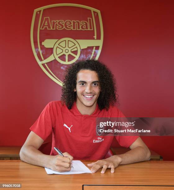 Arsenal unveil new signing Matteo Guendouzi at London Colney on July 11, 2018 in St Albans, England.