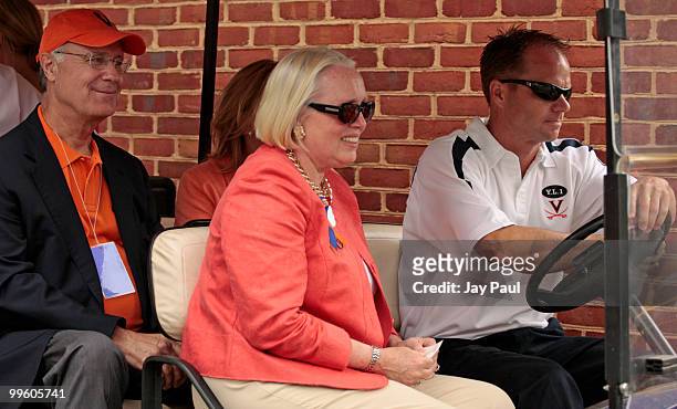 Sharon Love , mother of Yeardley Love, and President of the University of Virginia John T. Casteen III attend the game between the Virginia Cavaliers...