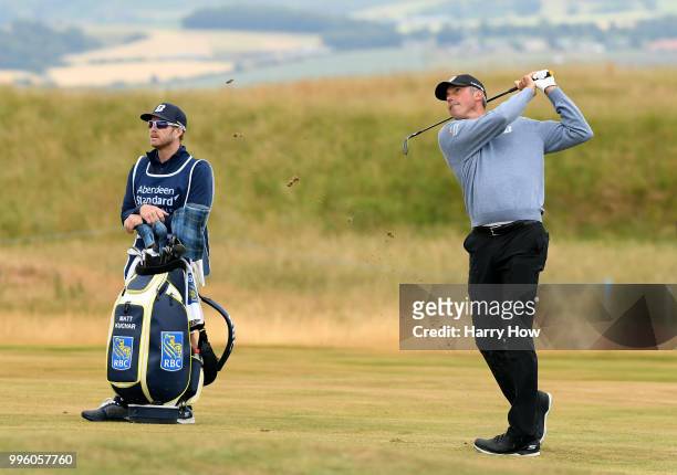 Matt Kuchar of the United States hits a second shot on the fourth fairway during the Pro-Am event of the Aberdeen Standard Investments Scottish Open...