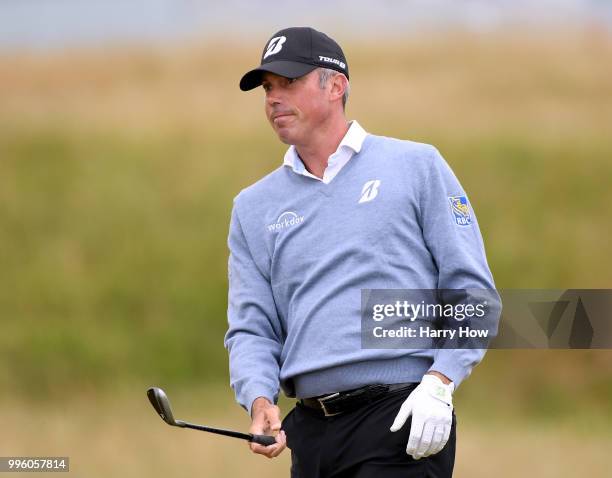 Matt Kuchar of the United States reacts to his second shot on the fourth fairway during the Pro-Am event of the Aberdeen Standard Investments...