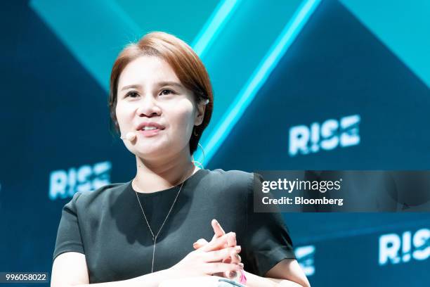 Grace Yin, director of Tencent Holdings Ltd.'s WeChat Pay, speaks during the Rise conference in Hong Kong, China, on Wednesday, July 11, 2018. The...
