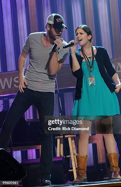 Singer/Songwriters Charles Kelleyand Hillary Scott of Lady Antebellum rehearse for the Music City Keep on Playin' benefit concert at the Ryman...