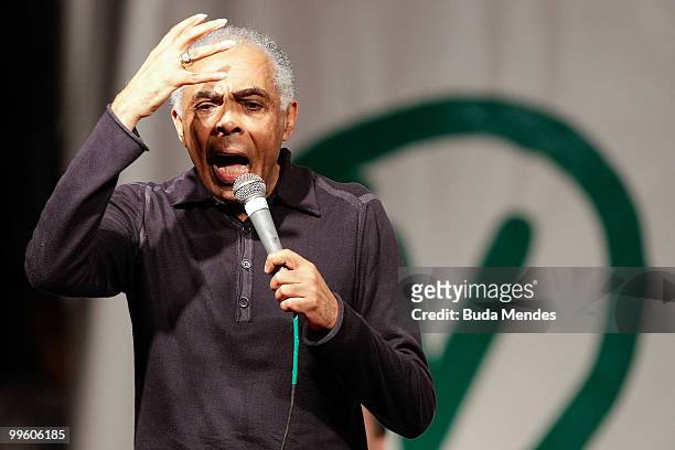 Former Minister of Culture Gilberto Gil speaks during a conference to launch Marina's campaign for the 2010 Presidential Elections at Casa de Shows...