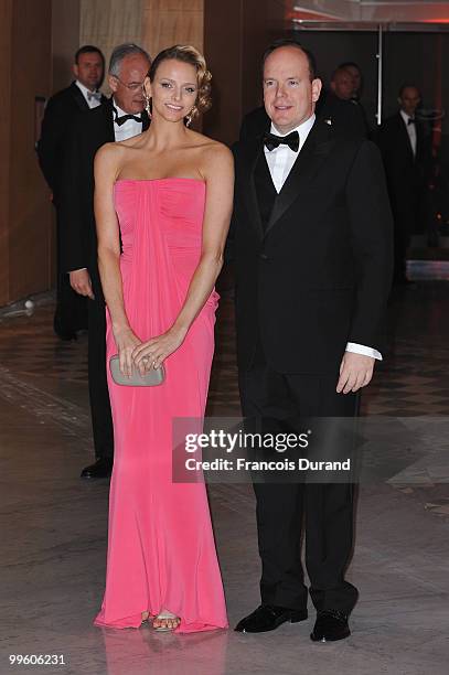 Charlene Wittstock and Prince Albert II of Monaco arrive to attend the Gala dinner of the Monaco Formula One Grand Prix at the Monte Carlo sporting...