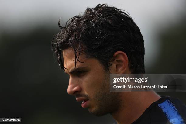 Andrea Ranocchia of FC Internazionale looks on during the FC Internazionale training session at the club's training ground Suning Training Center in...