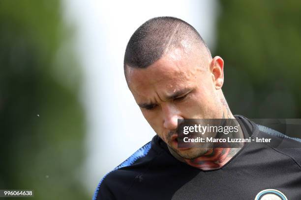 Radja Nainggolan of FC Internazionale looks on during the FC Internazionale training session at the club's training ground Suning Training Center in...