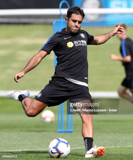 Eder Citadin Martins of FC Internazionale kicks a ball during the FC Internazionale training session at the club's training ground Suning Training...